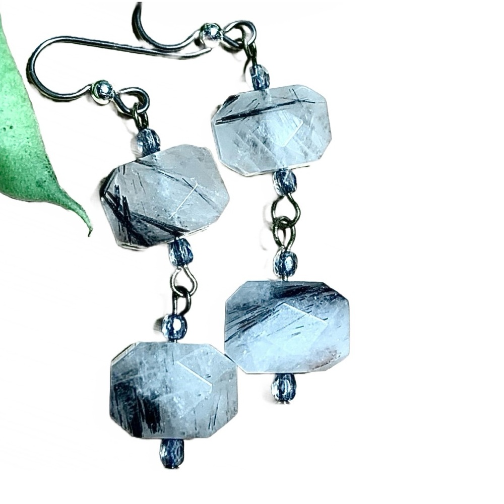 Rutilated Quartz/Tanzanite earrings. Hand made. Good quality. - Picture 1 of 8